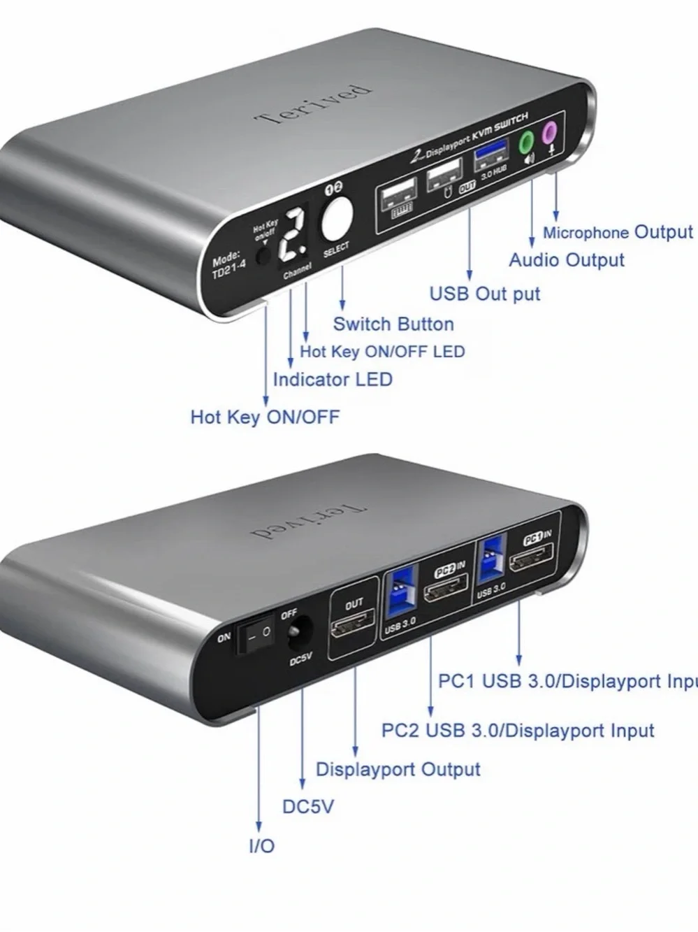 Silver 2-Port DisplayPort USB 3.0 KVM Switch - Silver NIB